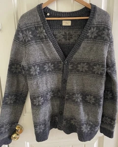 Men’s Cardigan Sweater L Gray Knit Lambs Wool Blend  Snowflake - Picture 1 of 7