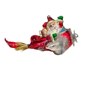 Mundgeblasenes Glas Flugzeug Weihnachtsmann Ornament, Vintage,  - Bild 1 von 7