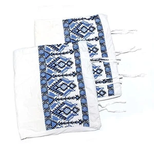 Lux Bed, White with Blue Geometric Print King Size Pillow Shams, 1 Pair - Picture 1 of 5