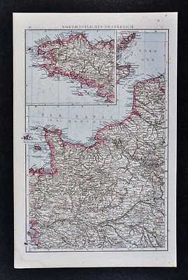 Mapa Andrees 1887 - NW Francia - Bretaña Le Havre Nantes París Amiens Orleans Foto 1 de 2
