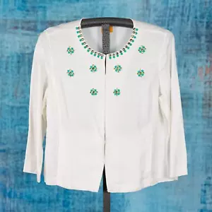 Ruby Rd Linen Blend Jacket Beaded w/ Rhinestones Colorful Coastal Beach Size 14 - Picture 1 of 5