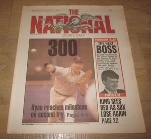 "THE NATIONAL SPORTS DAILY"~ NEWSPAPER, AUG. 1, 1990~NOLAN RYAN WINS 300~RARE! - Picture 1 of 7