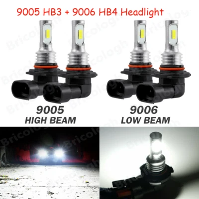 4PC Combo 9005 9006 LED Headlight Bulbs Kit High&Low Beam Canbus 100W 6000K - Image 1 of 4