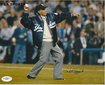 PHIL RIZZUTO SIGNED 8x10 PHOTO 03 ALCS BOSTON THROW OUT 1ST PITCH YOGI BERRA JSA - Image 1 of 4