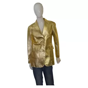 Moschino Cheap & Chic Gold Leather Three Button Blazer Jacket size 44 - Picture 1 of 9