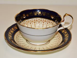 Vintage AYNSLEY Fine China England Gold IVE'S LEAVES on COBALT Band Set Tasse & Untertasse - Bild 1 von 4