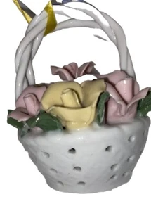 Vintage China Porcelain White Flower Basket Mixed Bouquet 3” - Picture 1 of 8