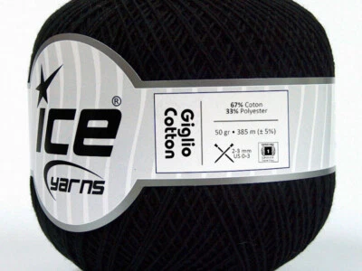 Black Giglio Cotton Mix Ice Yarns 49690 Lace Fingering Yarn 50gr 421yds - Image 1 of 2
