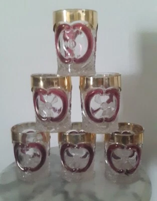 EAPG U.S. Glass No 15104 Victoria 6 pc Tumbler Set Gilded and Ruby Stain - Image 1 of 4
