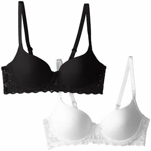 36D Set of 2 Push-Up Bras Underwire Lily of France 2179541 White/Black NEW Lace - Picture 1 of 7