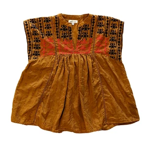 Top Pullover Cousin Earl Anthropologie Mostaza Pequeño Calado Boho Bordado - Imagen 1 de 6