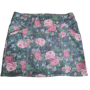 Vila Ralva Denim Floral Short Micro Mini Skirt Size L Pockets Sexy Casual Party - Picture 1 of 8