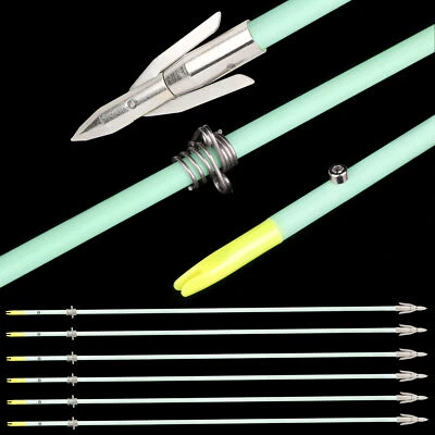 Bowfishing Arrows Night Glow 34" Solid Fiberglass Broadheads Bow Fishing Hunting - Image 1 of 4
