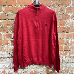 Chaps Ralph Lauren Jumper Men’s XL Red Cotton Cashmere Knit 1/4 Zip Pullover - Picture 1 of 11