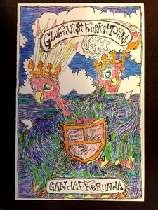 ORiGiNAL 2020 Matthew C Bosworth * GANdAbeRUNdA 5 1/2 x 8 1/2 iNCh iNk dRAWiNG - Picture 1 of 10