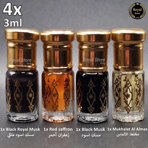 4x Arabisches Parfümöl Schwarzer Moschus 3ml Safran, Almas, Royal Tahara مسك أسود ANGEBOT - Bild 1 von 5