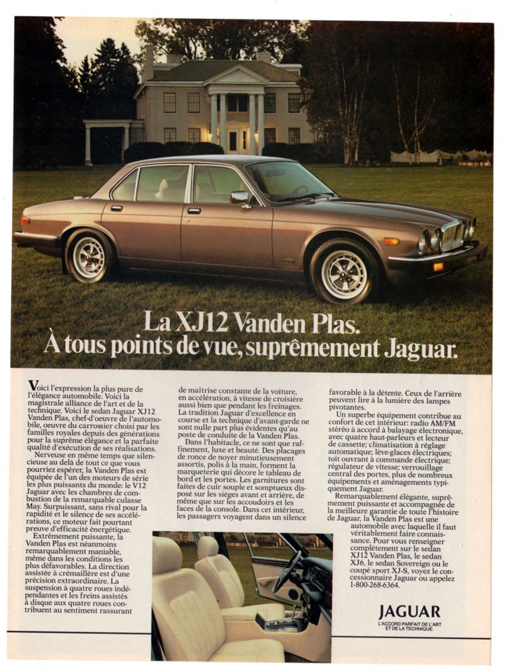 Jaguar XJ12 1984 Vanden Plas impresión original vintage anuncio - foto de coche marrón francés Foto 1 de 1