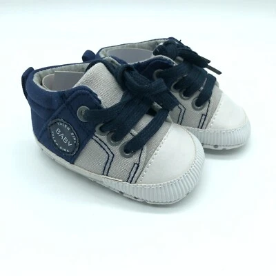 Bebés Niños Suela Suave Tenis Con Cordones Lona Azul Marino Gris Talla 1 Foto 1 de 4