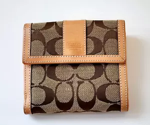 COACH Hampton Signature Compact Clutch Trifold Leather Wallet - Bild 1 von 12