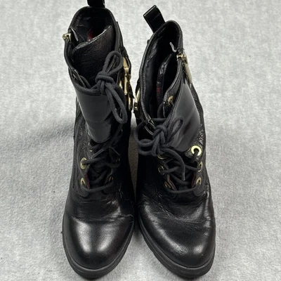 Botas de Combate Guess para Mujer 7 Cuero Negro Hebilla con Cordones Tacón Grueso Moto Cremallera Foto 1 de 4
