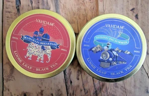 Lata de té coleccionable Vahdam Tés India VACÍA oro rojo maharajá azul Darjeeling - Imagen 1 de 5