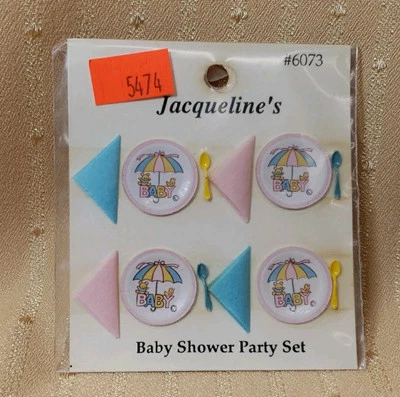 JUEGO DE FIESTA BABY SHOWER VINTAGE PARA CASA DE MUÑECAS EN MINIATURA O CAJA ROOMBOX  Foto 1 de 4