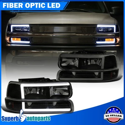 Fits 1999-2002 Silverado 1500 00-06 Tahoe Suburban Black Smoke Headlights LED - Image 1 of 4