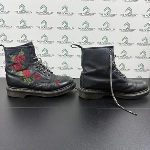 Dr. Martens Floral Embroidered Leather Ankle Boots Lace Up Combat Black Size 7 - Photo 1/6