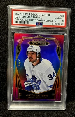 2022 Upper Deck Stature Design & Photo Var Purple Auston Matthews 1/1 #83 PSA 8 - Image 1 of 3