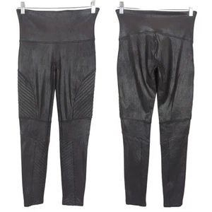 Spanx Faux Leather Moto Black Leggings Size Large Edgy Pull on - Imagen 1 de 17