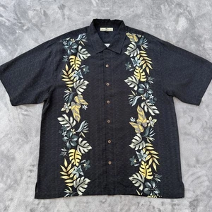 Tommy Bahama Shirt Mens XL Black Silk Floral Hawaiian Button Up Camp Casual - Picture 1 of 9