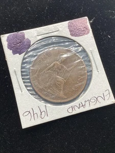 1946 Great Britain Large Penny Bronze Coin - Picture 1 of 4