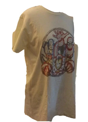MENS MARVEL SUPER HEROES SHORT SLEEVE T-SHIRT SIZE L 43 IVORY - Image 1 of 4