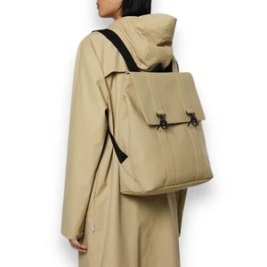 Rains Backpack Clasp Messenger Bag WMNS Beige Waterproof Travel Work 12130 NEW - Picture 1 of 13