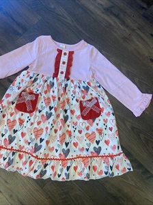 Girls Boutique Dress 6/7 Red White Pink Hearts Hearts - Picture 1 of 11