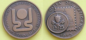 MEDAGLIA GETTONE VATICANO 40 CONGRESSO EUCARISTICO INT. MELBOURNE AUSTRALIA 1973 - Picture 1 of 1