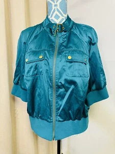 Miss Lili Womens Turquoise Short Sleeve Full Zip Cropped Jacket Size 2X - Picture 1 of 6