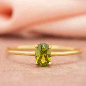 Natural 14K Solid Gold Jewelry Oval Cut Peridot Gemstone Ring Wedding Rings - Picture 1 of 6