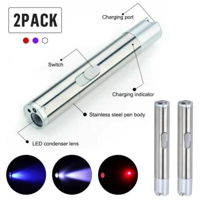 2x Mini LED Torch 650nm Rechargeable Red Laser Pointer Pen UV Light Pet Cat Toys - Image 1 of 4