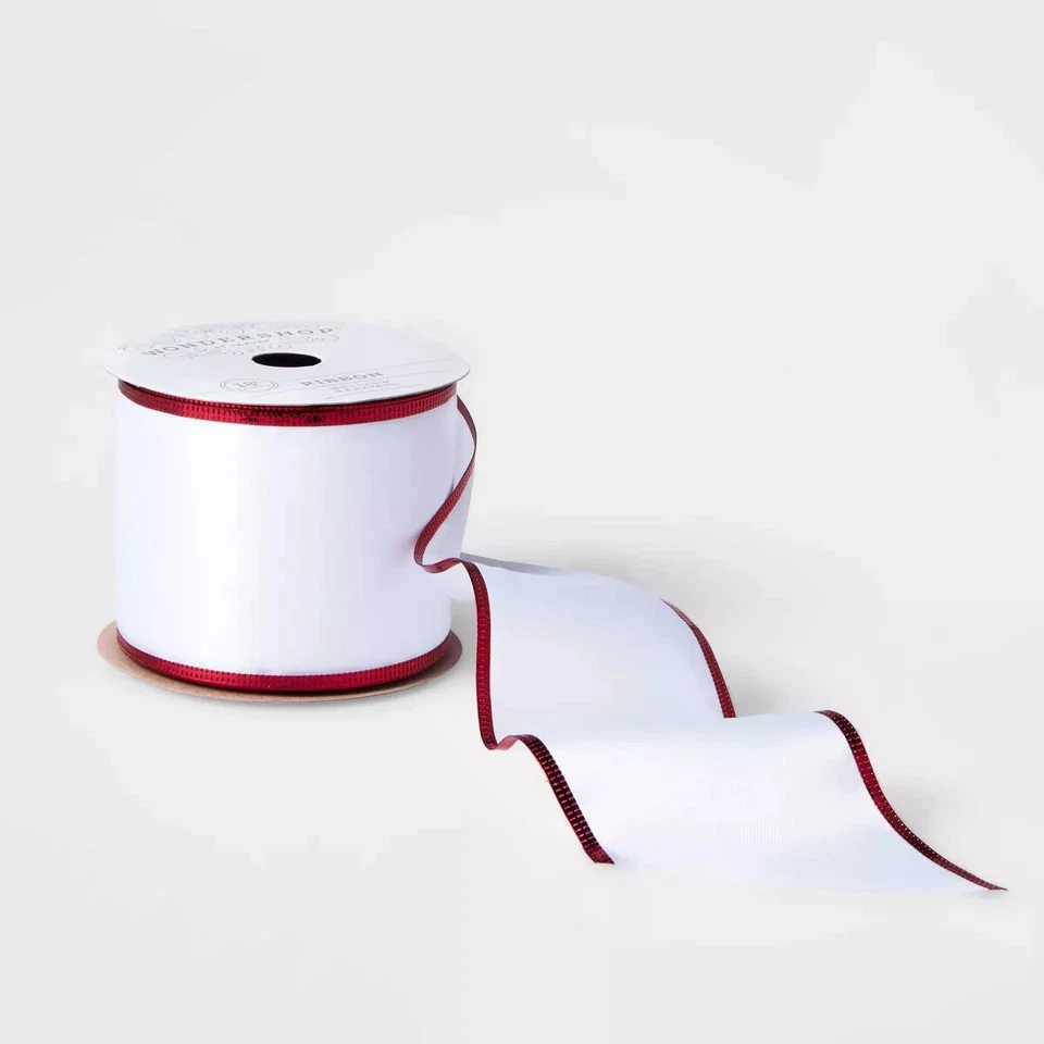 Fita de Natal tecido transparente 3" branca com borda vermelha 18 pés - Wondershop - Imagem 1 de 1