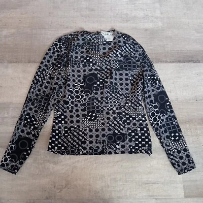 Blusa vintage Carlisle 100 % seda para mujer talla 4 geométrica abotonada diseñador Foto 1 de 4