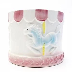 Vintage Relpo Planter Ceramic Musical Carousel Horses Baby Nursery Decor Pastel - Picture 1 of 10