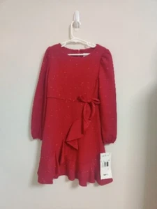 NWT Rare Editions size 7 girls Party red shimmer long sleeve dress - Picture 1 of 5