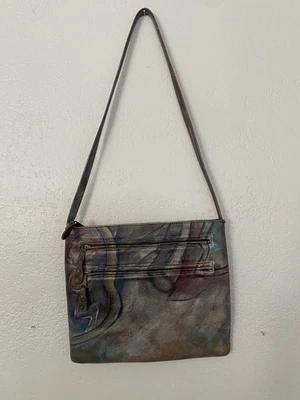 Bolso Cartera de Cuero Pintado a Mano Anthropologie Jane Yoo Usable Art Tano Foto 1 de 4