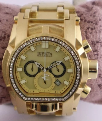 Luxus INVICTA Quarz Herren gelbes Zifferblatt ''Datum'' GP Gehäuse Armbanduhr Stahlband - Bild 1 von 4