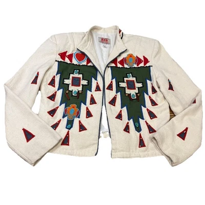 Chaqueta Blazer Blanco Algodón Bordado Cuentas Suroeste Western Vaquera S Foto 1 de 4