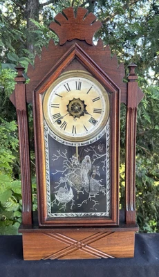 Antiguo Reloj de Manto/Salón C 1885 Ansonia Arizona TODO ORIGINAL - PUERTA FIRMADA Foto 1 de 4