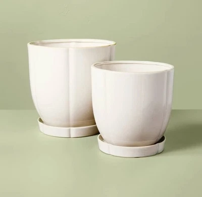 Conjunto de 2 11,25” e 8,5” - Vaso de grés em creme - Magnólia para lareira e mão - Imagem 1 de 4