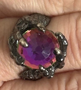 Vintage sterling silver dragon claw Multicolored crystal Unisex ring size 7.25 - Picture 1 of 16