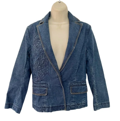 Maxazria Collection Womens Sz 4 Denim Jean Jacket Embroidered - Image 1 of 4